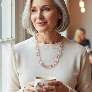 💖 Talbots Pink & Clear "Ice Cube" Statement Necklace 🧊